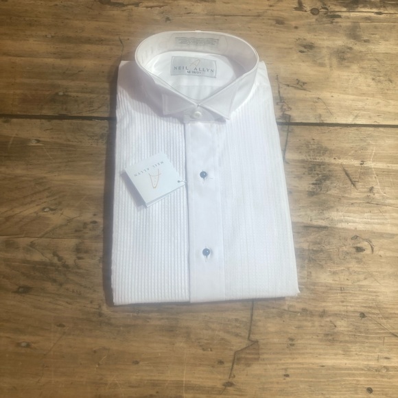 Men’s Brand New White Neil Allyn Wing Tuxedo Shirt - Black Tie - Picture 2 of 8